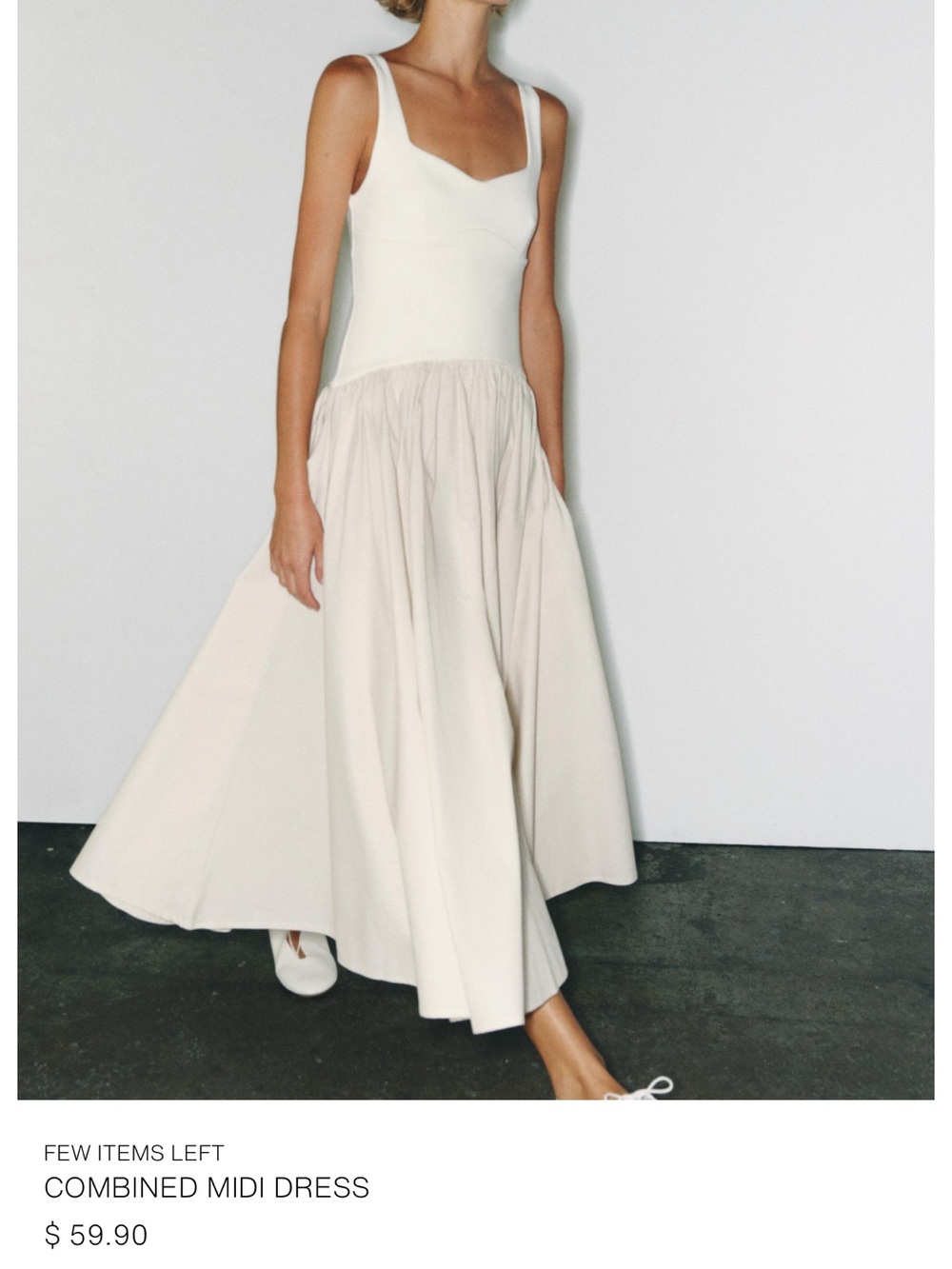 Zara Combined Midi Skirt in Cream NWT